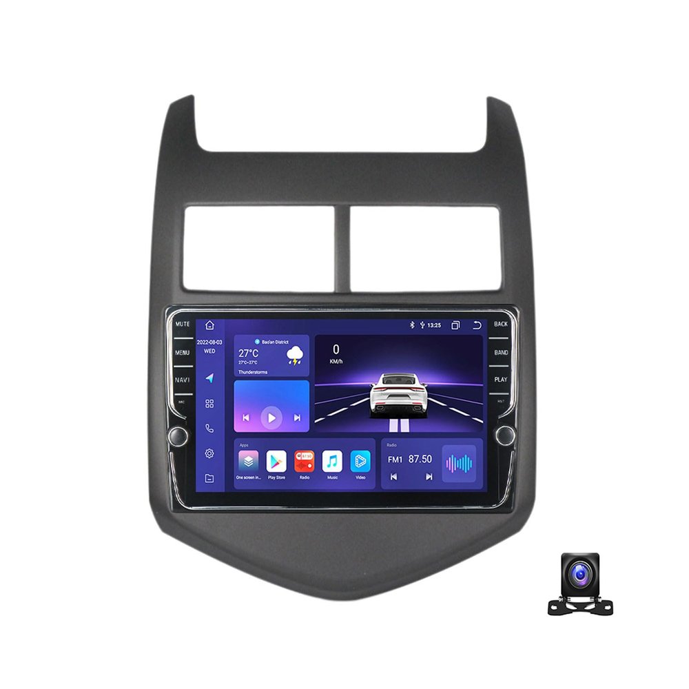 JDMOICEA Double Din Car Stereo Bluetooth MP5 Player with Carplay/Auto, 9 Inch Touchscreen Radio Receiver with AHD Backup Camera, Compatible with Chevrolet Aveo 2011~2015 Support 4G/SWC/DSP,K400S