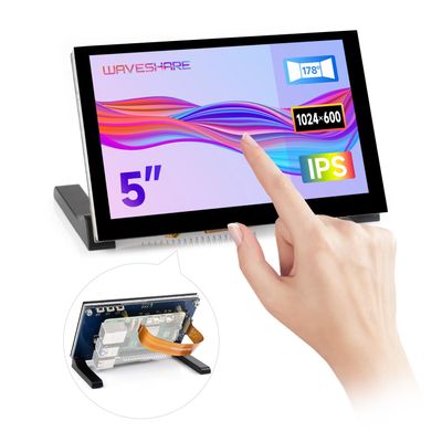 waveshare 5inch Capacitive Touch Display, compatilbe with Raspberry Pi 5/4B/3B/CM4/3, DSI Interface, IPS Panel, 1024x600 Pixels, Toughened Glass Panel, No Driver Required