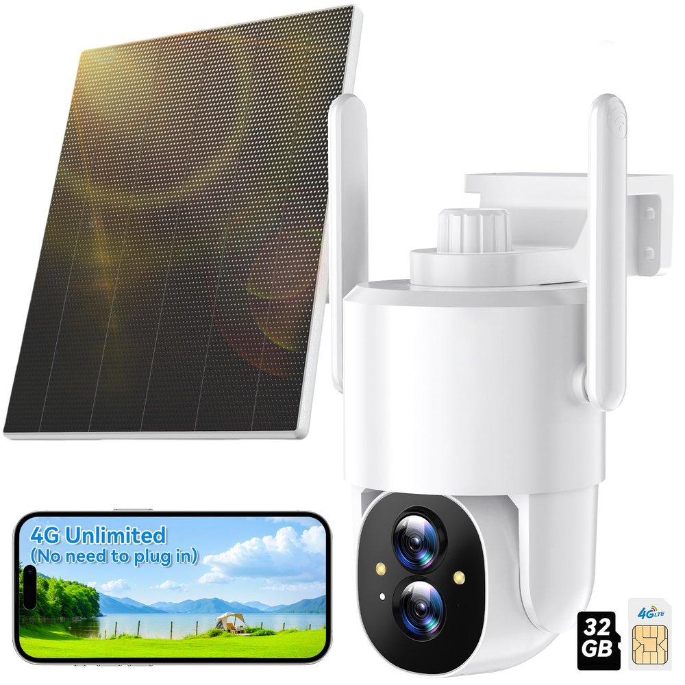 AMTIFO 4G LTE Cellular Security Camera - No Wi-Fi Needed, 360 PTZ, Night Vision, Unlimited Data Subscription, Solar-Powered, Wireless Outdoor Surveillance