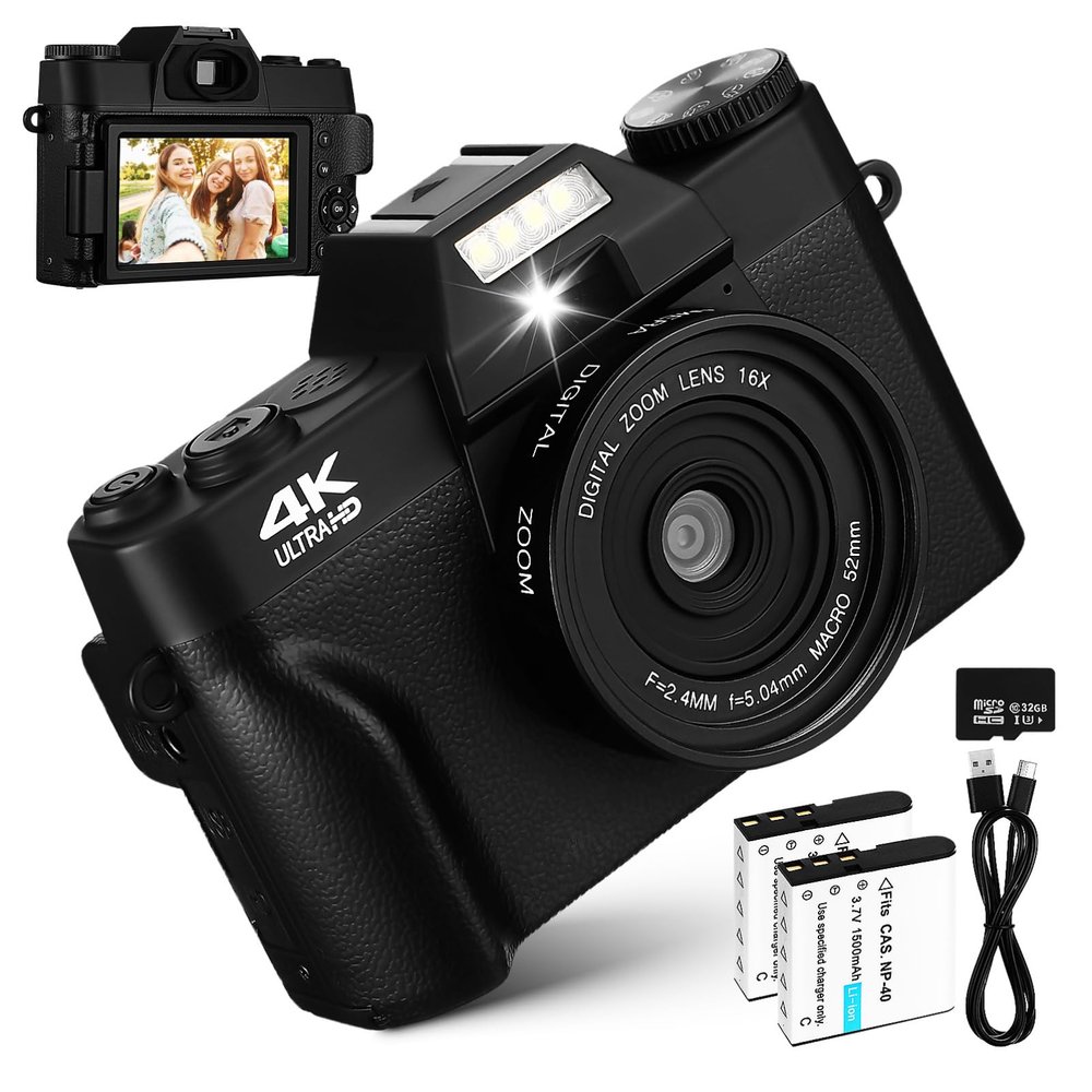 Angoily Digital Camera with Screen Connectivity for Photography and Vlogging Lightweight and Portable Design Includes Batteries