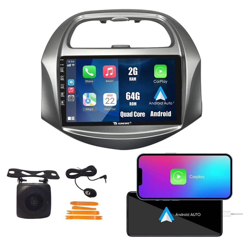 Kunfine CarPlay Android Auto Navigation Stereo GPS Radio Reverse Camera Display 9" IPS Touchscreen Headunit Tablet Pad Media Player for Chevrolet Spark Beat 2018-2020, if Applicable Quad Core 2G+64G