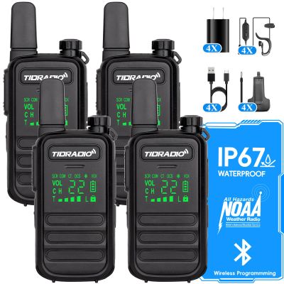 TIDRADIO TD-M11 Walkie Talkies Waterproof IP67, APP/Web Bluetooth Programming, Long Range FRS Two-Way Radios, Freq Copy, VOX, NOAA Emergency Weather Radio for Camping Hunting Gear, Black - 4 Pack