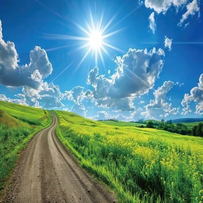 10x6.5ft Spring Green Hills Meadow Backdrop a Path Green Grass Lawn Trees Blue Sky White Clouds Photography Background Outdoor Nature Scenery Decor Kid Baby Portrait Photo Studio Props