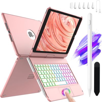 aMZCaSE Keyboard Case for iPad 9th/8th/7th Generation(10.2",2021),10 Color Backlight,360 Slim Cover Bundle with Pencil for Apple ipad(Pen Compatible with 2018-2024)