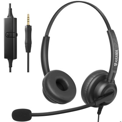 Arama Cell Phone Headset with Microphone Noise Cancelling & in-line Control,3.5mm Computer Headset for iPhone,Android,Samsung,LG,HTC,BlackBerry Mobile Phone and iPad Tablets