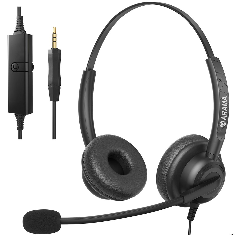 Arama Cell Phone Headset with Microphone Noise Cancelling & in-line Control,3.5mm Computer Headset for iPhone,Android,Samsung,LG,HTC,BlackBerry Mobile Phone and iPad Tablets