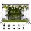15x10ft Wedding Backdrop Mr and Mrs Greenery Grass White Curtain Flowers Bridal Background Wedding Party Supplies Engagement Wall Banner Adult Portrait Decoration Photography Photo Studio Props view 2