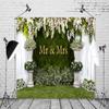 15x10ft Wedding Backdrop Mr and Mrs Greenery Grass White Curtain Flowers Bridal Background Wedding Party Supplies Engagement Wall Banner Adult Portrait Decoration Photography Photo Studio Props view 3