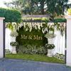10x8ft Wedding Backdrop Mr and Mrs Greenery Grass White Curtain Flowers Bridal Background Wedding Party Supplies Engagement Wall Banner Adult Portrait Decoration Photography Photo Studio Props view 4
