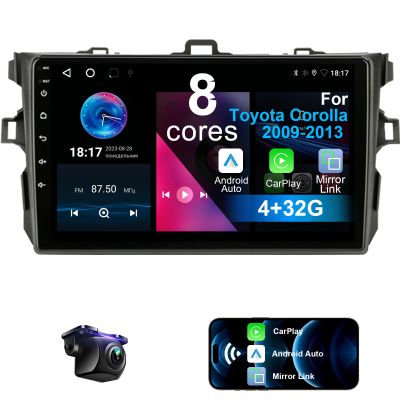 8 Core 4+32G Car Radio for Toyota Corolla 2009-2013 with Wireless CarPlay Android Auto, 9 inch 1280X720 IPS Touchscreen Car Stereo Player with Backup Camera, AM/FM/RDS, AUX, DSP, SWC