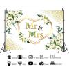 10x6.5ft Wedding Backdrop Mr and Mrs White Flowers Green Leaves Heart Bridal Background Wedding Party Supplies Engagement Glitter Spots Wall Banner Decoration Photography Photo Studio Props view 2