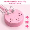 NTONPOWER Pink Extension Cord 5 ft, 1080 Joules Surge Protector Power Strip + NTONPOWER Pink Extension Cord 10 ft, Flat Plug Power Strip with 2 USB-C & 2 USB-A view 4