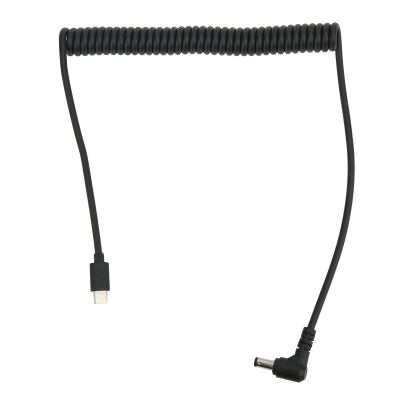 90 Degree PD Line USB C to 5.5mm Adapter Charging Power Cable Coiled Spring Charging Cord Male Type C to Right Angle DC 5.5 x 2.5mm Converter Cord for Camera Equipment