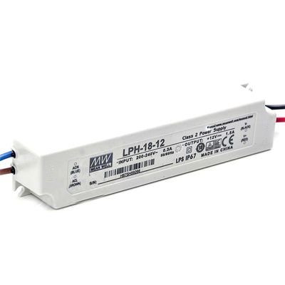 DynMach LPH-18-12 18W 12V 1.5A Compact Waterproof IP67 AC-DC Power Supply, UL and TUV Certified, High Reliability for LED Lighting Applications