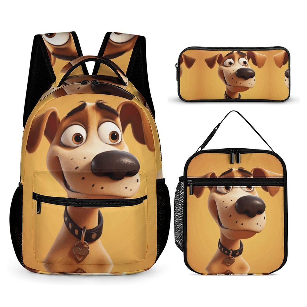 KLWQR Cartoon Dog Backpack for Women Men Lightweight Waterproof Backpack Set With Lunch Box Pencil Case Travel Laptop Backpack Casual Daypacks