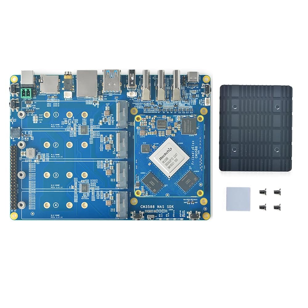 FriendlyELEC CM3588 NAS Kit 2.5G Rockchip Demon Board 4xPCIe3.0 4K/8K CM3588 NAS SDK Kit 4 NVMe HDMI in (16GB Ram+64GB eMMC)