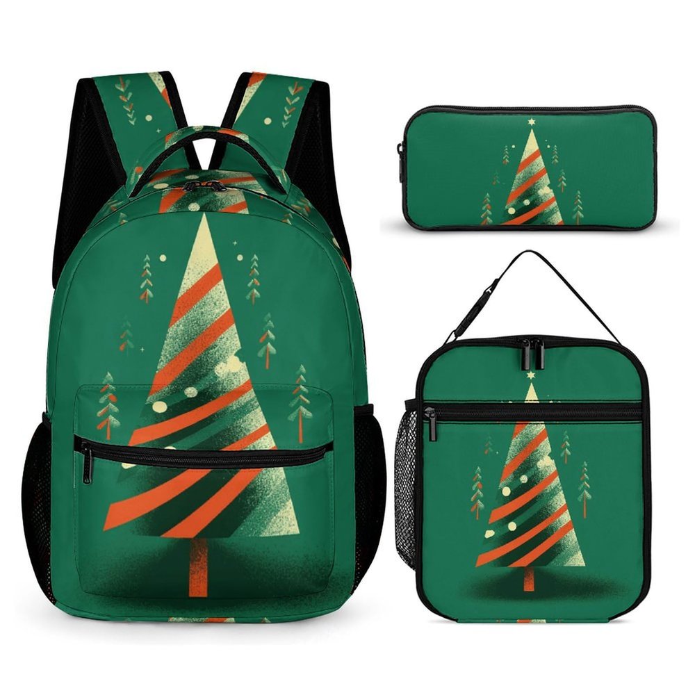 KLWQR Christmas Tree Shape Backpack for Women Men Lightweight Waterproof Backpack Set With Lunch Box Pencil Case Travel Laptop Backpack Casual Daypacks