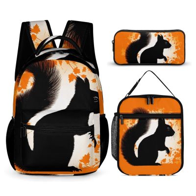 KLWQR Cute Squirrel Silhouette Backpack for Women Men Lightweight Waterproof Backpack Set With Lunch Box Pencil Case Travel Laptop Backpack Casual Daypacks