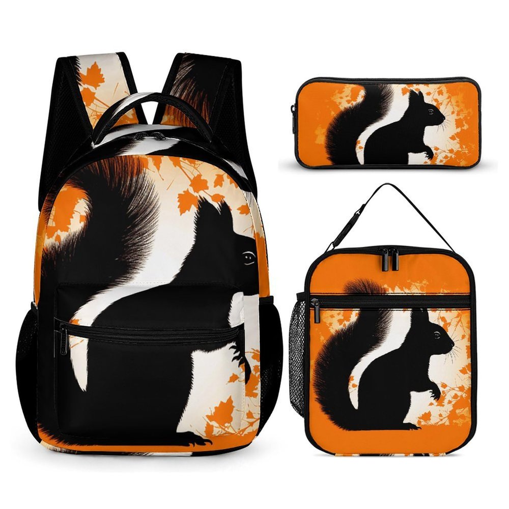KLWQR Cute Squirrel Silhouette Backpack for Women Men Lightweight Waterproof Backpack Set With Lunch Box Pencil Case Travel Laptop Backpack Casual Daypacks