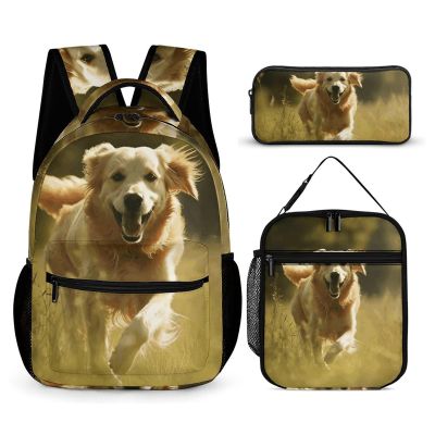 KLWQR Dog Running on The Grass Backpack for Women Men Lightweight Waterproof Backpack Set With Lunch Box Pencil Case Travel Laptop Backpack Casual Daypacks
