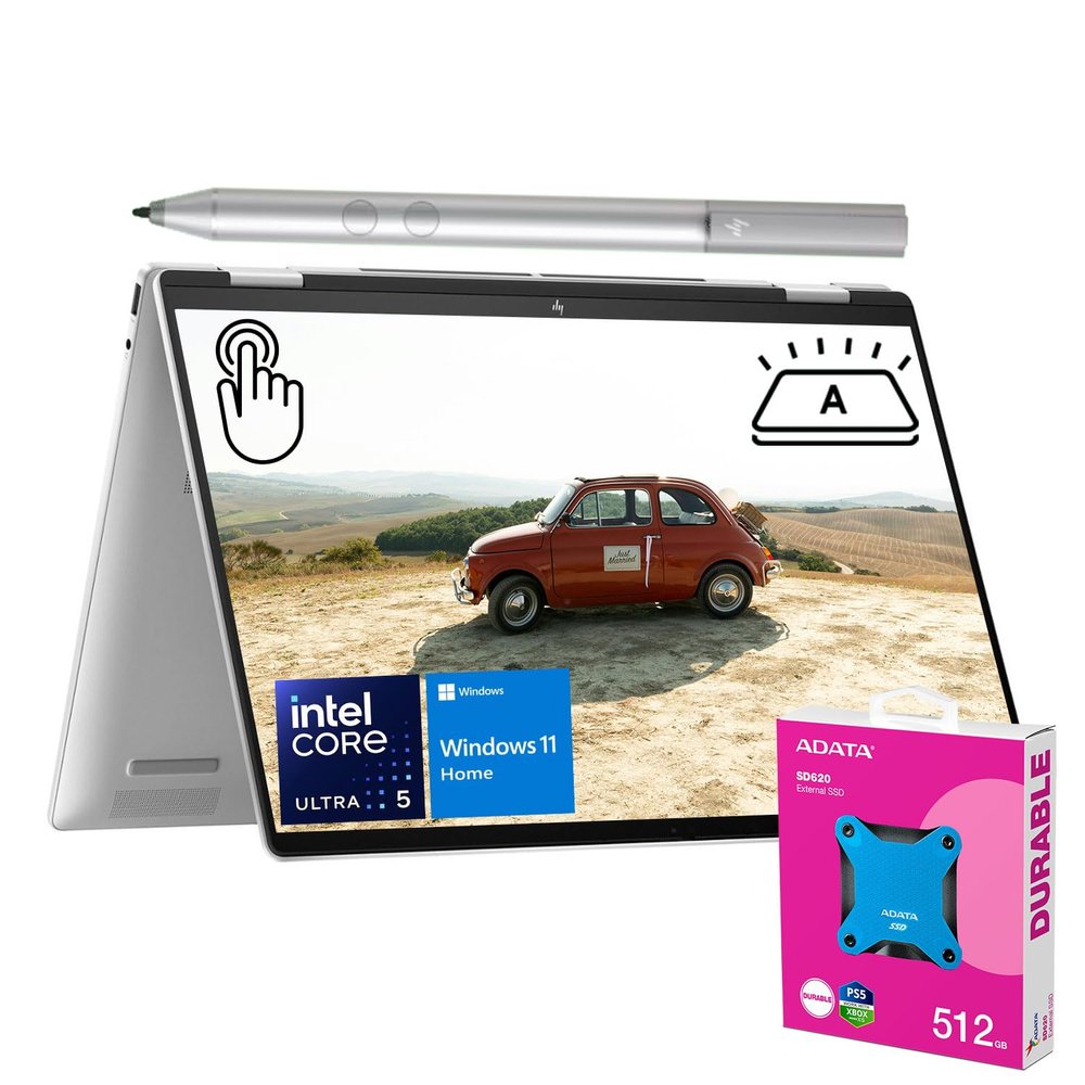 HP Envy X360 16" Ultra 5 AI Convertible 2-in-1 Laptop, 16" FHD+ Touchscreen, Intel Ultra 5 125U (Beats Intel i5-1335U), 16GB RAM, 1TB SSD, W11 Home, Stylus Pen, ADATA 512 External SSD Bundle