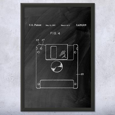 Framed Floppy Disk Print, Programmer Gift, Computer Science Art, IT Tech Gift, Floppy Disk Art Print, Computer Decor Black Chalkboard (11x17)