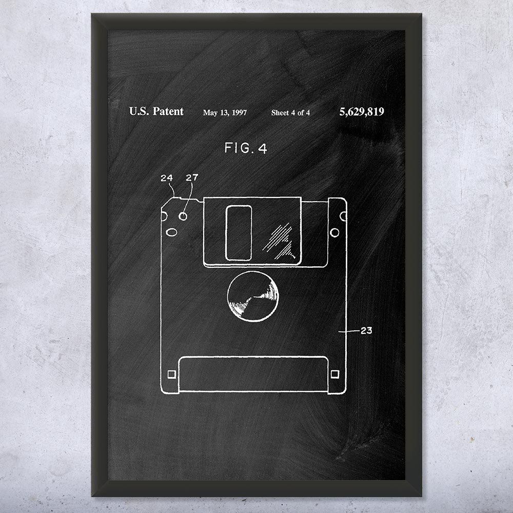 Framed Floppy Disk Print, Programmer Gift, Computer Science Art, IT Tech Gift, Floppy Disk Art Print, Computer Decor Black Chalkboard (11x17)