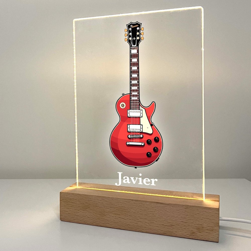 MIRROR MANIA Personalized Electric Guitar Nightlight Music Theme Middle High School Concert Band Club Members Kids Teens Custom Birthday Guitarist Musician Night Light LED Light Up Gift Made in USA