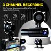1080P Dash Cam, Triple Camera Front Rear Inside, Night, Motion Detection, G Sensor, 24H Parking Mode, Loop Recording, Wide Angle, Emergency Lock, 32GB Memory Card Support view 3
