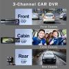 1080P Dash Cam, Triple Camera Front Rear Inside, Night, Motion Detection, G Sensor, 24H Parking Mode, Loop Recording, Wide Angle, Emergency Lock, 32GB Memory Card Support view 4