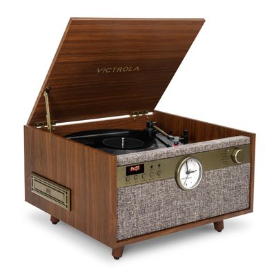 Victrola Century Signature+  6-in-1 Vinyl Record Player & Music Center - 3-Speed Turntable, CD & Cassette, VINYLSTREAM, Bluetooth & 3.5mm Aux, Record Player with Speakers, 18" Legs (Walnut)