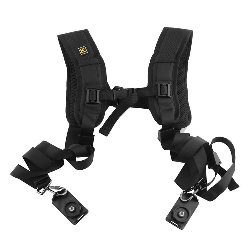 HuaerHui Dual Shoulder Camera Strap Harness Quick Release Adjustable Double Camera Tether Strap Belt With 1/4 inch Screw for DSLR SLR Camera
