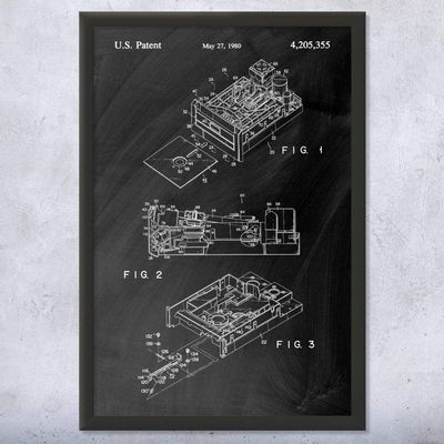 Framed Floppy Disk Drive Print, Computer Science Art, Programmer Gift, Disk Drive Art Print, Computer Lab Art Black Chalkboard (11x17)