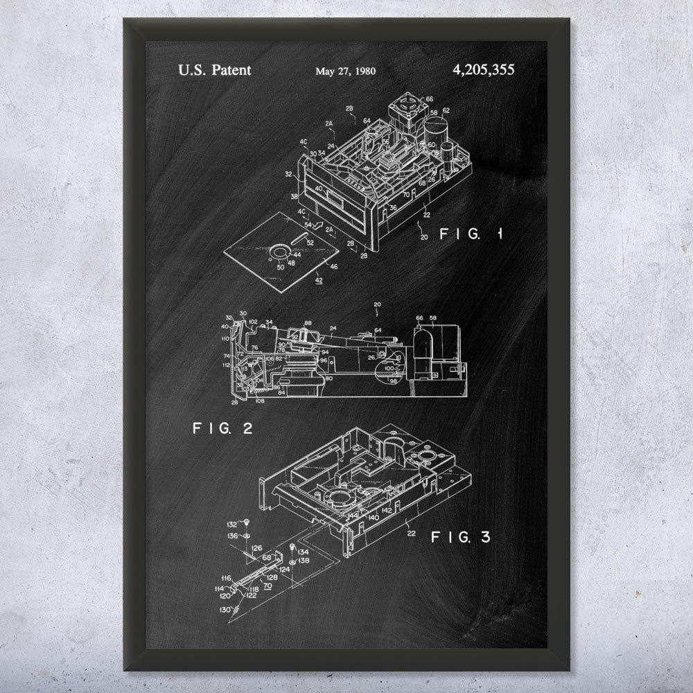 Framed Floppy Disk Drive Print, Computer Science Art, Programmer Gift, Disk Drive Art Print, Computer Lab Art Black Chalkboard (11x17)
