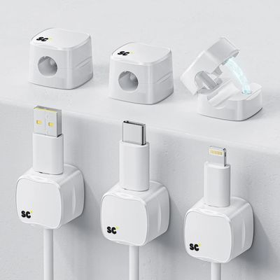 SC+ 6 Pack Magnetic Cable Clips  Cord Holder Under Desk  Cord Management for Home Office Desk  Phone  Car  Wall  Desktop  Nightstand  Premium Cable Holder (White)