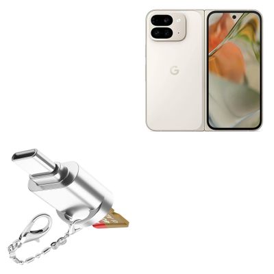 BoxWave Adapter Compatible with Google Pixel 9 Pro Fold - Micro SD Card miniReader, USB Type-C OTG Reader USB3.0 Adapter Keychain - Metallic Silver