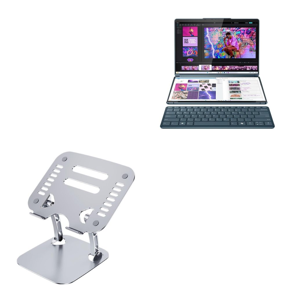 BoxWave Stand and Mount Compatible with Lenovo Yoga Book 9i (83FF) - Executive VersaView Laptop Stand, Ergonomic Adjustable Viewing Angle Metallic Riser - Metallic Silver