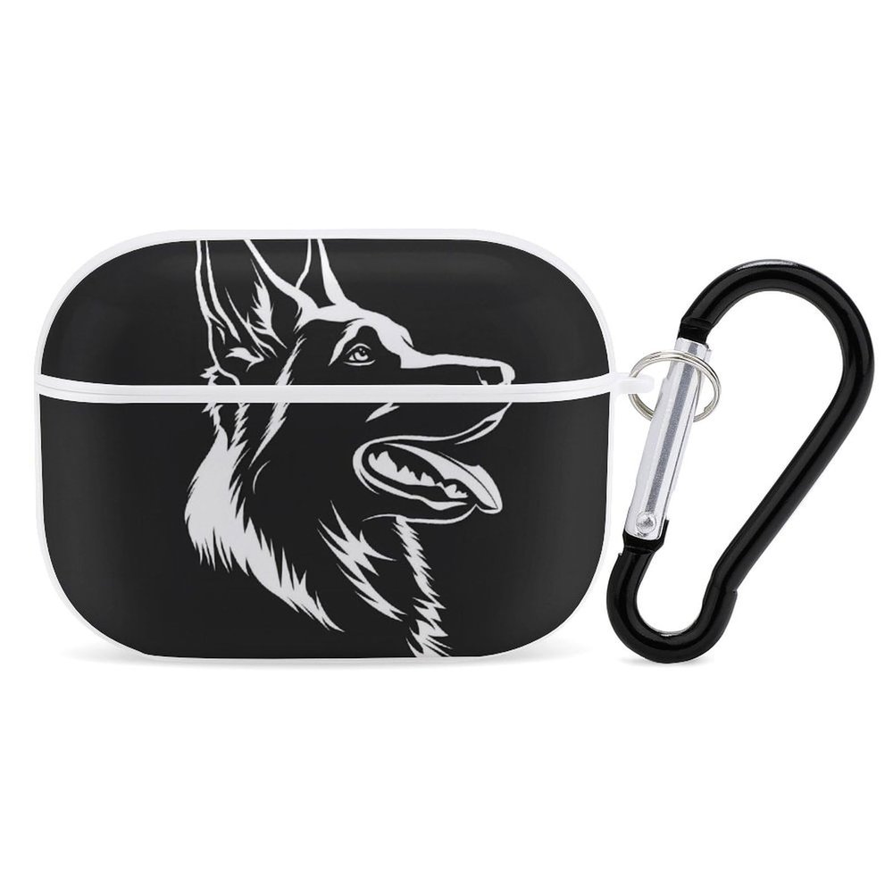 Black German Shepherd Earbud Case Cover Compatible with AirPods Pro Headphone Case Protective Case with Keychain White-Style