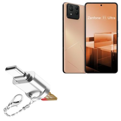 BoxWave Adapter Compatible with ASUS Zenfone 11 Ultra - Micro SD Card miniReader, USB Type-C OTG Reader USB3.0 Adapter Keychain - Metallic Silver
