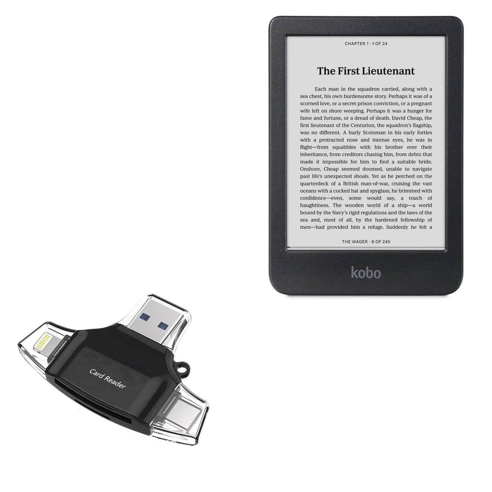 BoxWave Smart Gadget Compatible with Kobo Clara BW - AllReader SD Card Reader, microSD Card Reader SD Compact USB - Jet Black