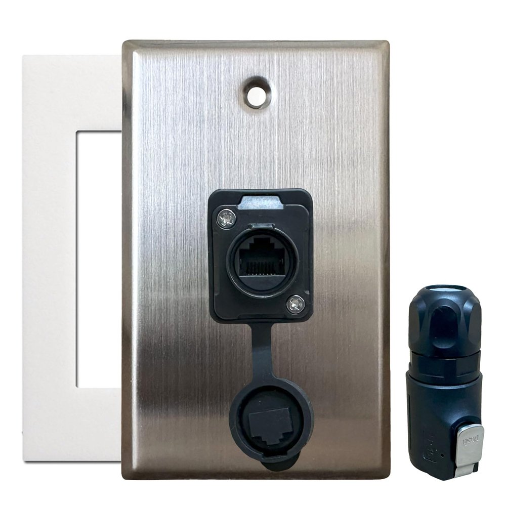 DIYTECH Outdoor Ethernet Wall Plate, Outdoor Ethernet Box, IP67 Ethernet Jack, RJ45 Pass Through Connector, Waterproof Cable Pass Through (1 Port)