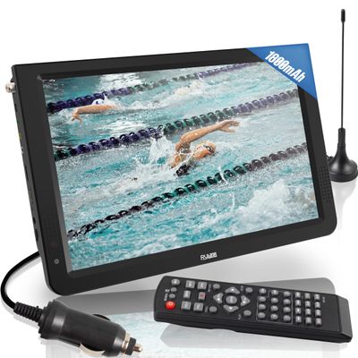 Rywob 12inch Portable TV,Battery Powered TV with ATSC/HDMI/USB/SD Card/AV Input,Mini Television with Control &TV Stand for Camping,Car,Travel,Emergency