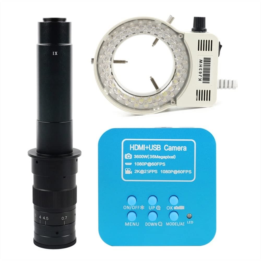 ZTBH Microscope Accessories Kit U_HD 36MP 4K H_DMI USB Industrial Electronic Digital Video Microscope Camera 180X 300X Zoom C-Mount Lens 56 LED Ring Light(B)