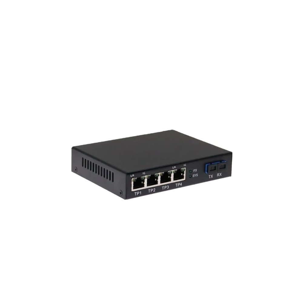 BAISULI Industrial Din Rail Switch Gigabit Ethernet Screen Fiber Converter with 1x10G SC Fiber Port + 4 x 10/100/1000M Ethernet RJ45 Ports