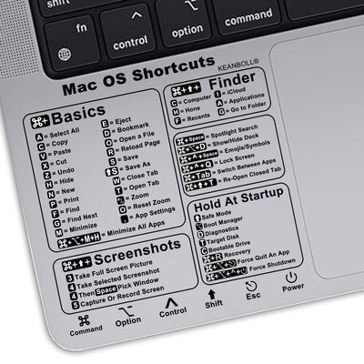 2 Pack Mac Keyboard Shortcuts Stickers for MacBook Air/Pro 13-16 Inch - Instant Shortcut Reference, Durable Clear & Matte Black Decals (2020-2026 Models, No Residue)