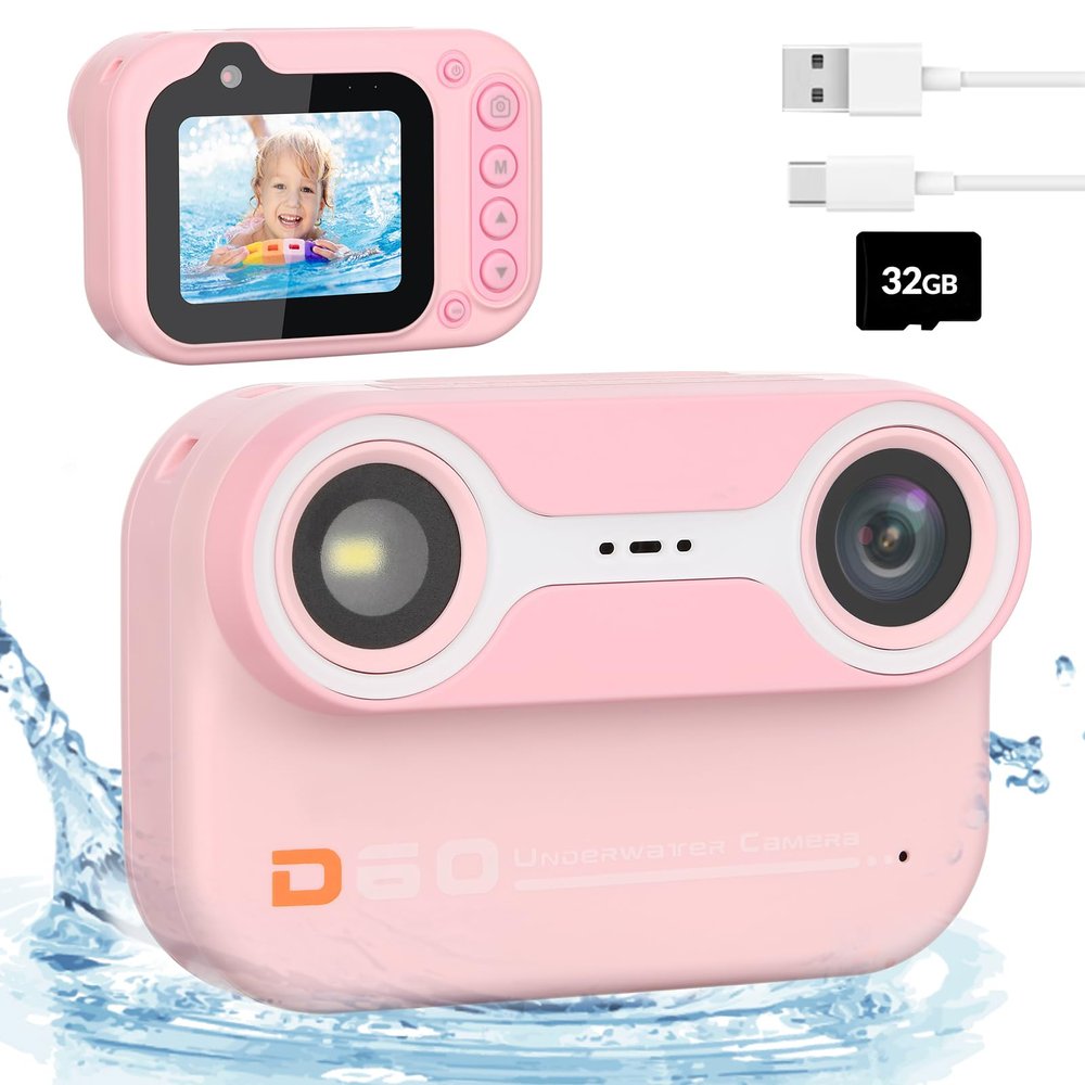 Bestrip Kids Underwater Camera, 1080P HD Waterproof Digital Camera with 2.4" IPS Screen, Birthday Gifts for Boys Girls Children, Toddler Cameras Toys for 3 4 5 6 7 8 9(Pink)
