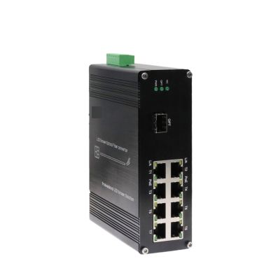 BAISULI Industrial Din Rail Switch Gigabit Ethernet Screen Fiber Converter with 1x10G SFP+ Fiber Port + 8 x 10/100/1000M Ethernet RJ45 Ports(Green)
