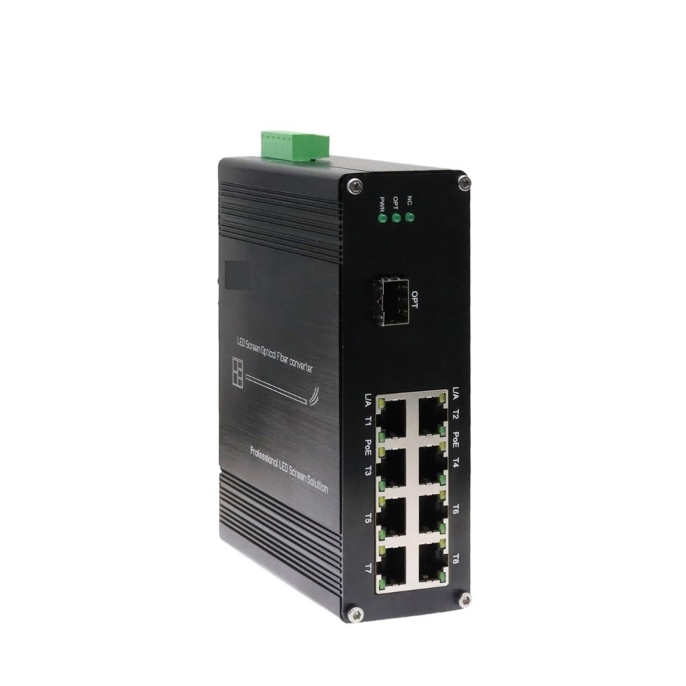 BAISULI Industrial Din Rail Switch Gigabit Ethernet Screen Fiber Converter with 1x10G SFP+ Fiber Port + 8 x 10/100/1000M Ethernet RJ45 Ports(Green)