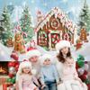 Renaiss 10x8ft Christmas Gingerbread House Backdrop Winter Candy House Snowflakes Xmas Tree Gift Xmas Scene Photography Background for Holiday Family Adults Kids Decor Photo Booth Props view 2