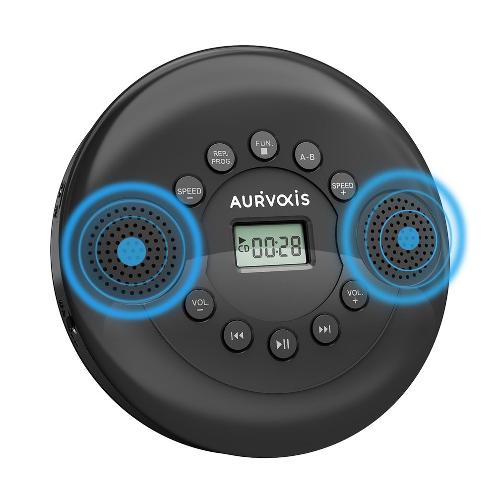 Portable CD Player with Bluetooth, - Dual Speakers Mini Boombox, Rich Sound Quality, Easy Bluetooth Connectivity, Rechargeable, Anti-Skip, AUX Cable for Car & Home Headphone Aurivoxis TravelTone